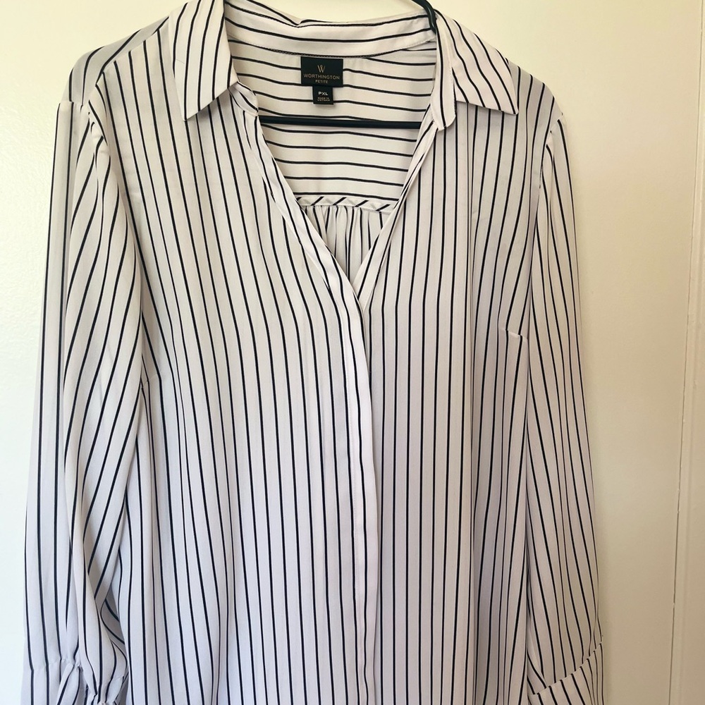 Worthington Black and White Striped Button Down Shirt